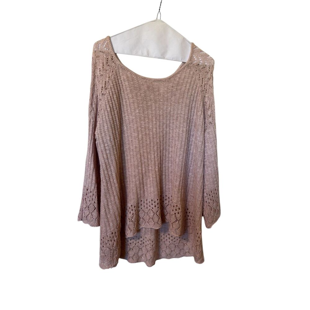 Lauren Conrad Light Pink Crochet Sweater Top Flare Bell Sleeves Women's Size XL